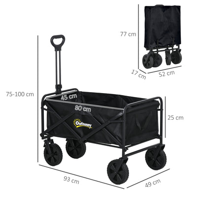 Outsunny Folding Steel Frame Garden Storage Cart, with Wheels and Handle - Black 