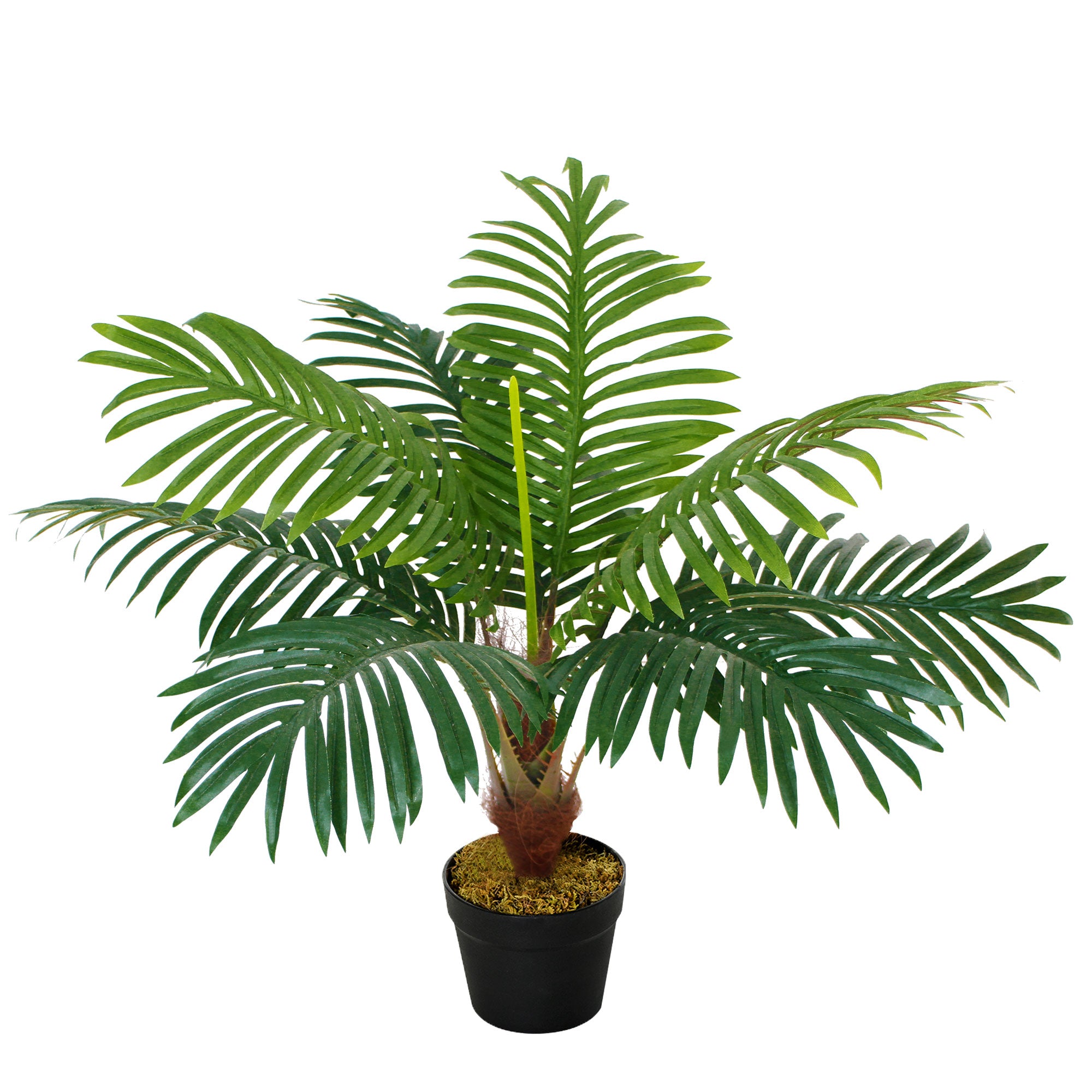 Outsunny 60cm/2FT Artificial Palm Tree Decorative Plant 8 Leaves with Nursery Pot, Fake Tropical Tree for Indoor Outdoor Décor 