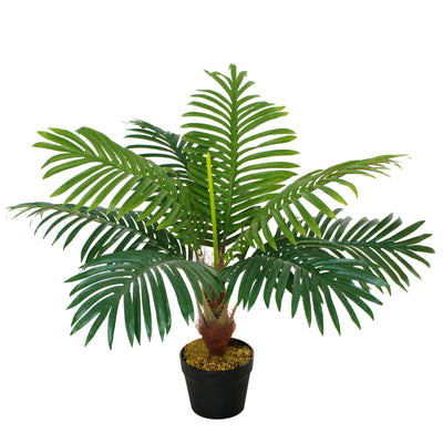 Outsunny 60cm/2FT Artificial Palm Tree Decorative Plant 8 Leaves with Nursery Pot, Fake Tropical Tree for Indoor Outdoor Décor 