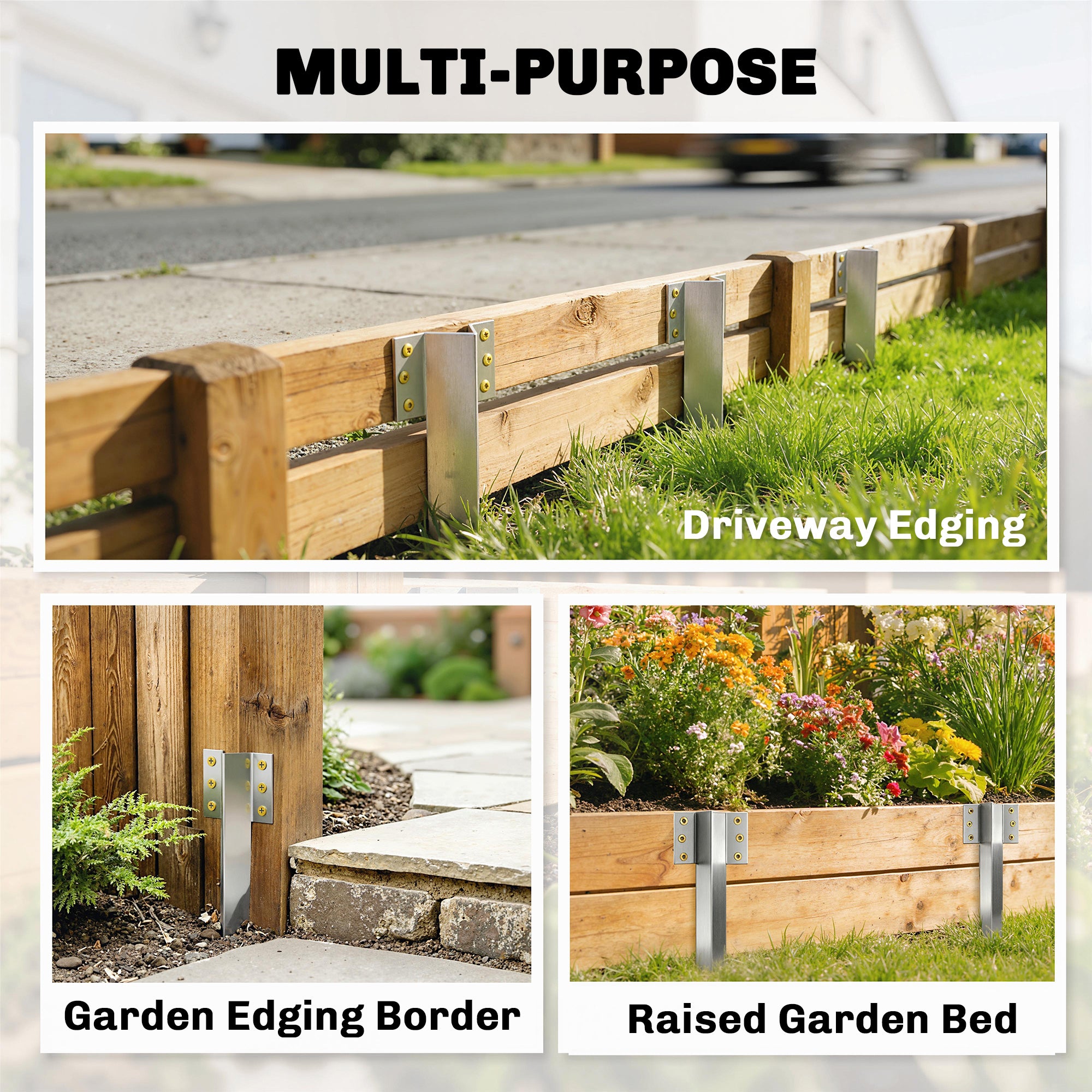 Outsunny 20 Pack Railway Sleeper Brackets, 41 cm Heavy Duty Galvanised Steel Sleeper Stakes with Screws and Gloves 