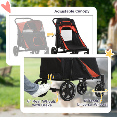PawHut Foldable Pet Stroller, with Universal Wheels, Shock Absorber, for Medium and Large Dogs - Red 