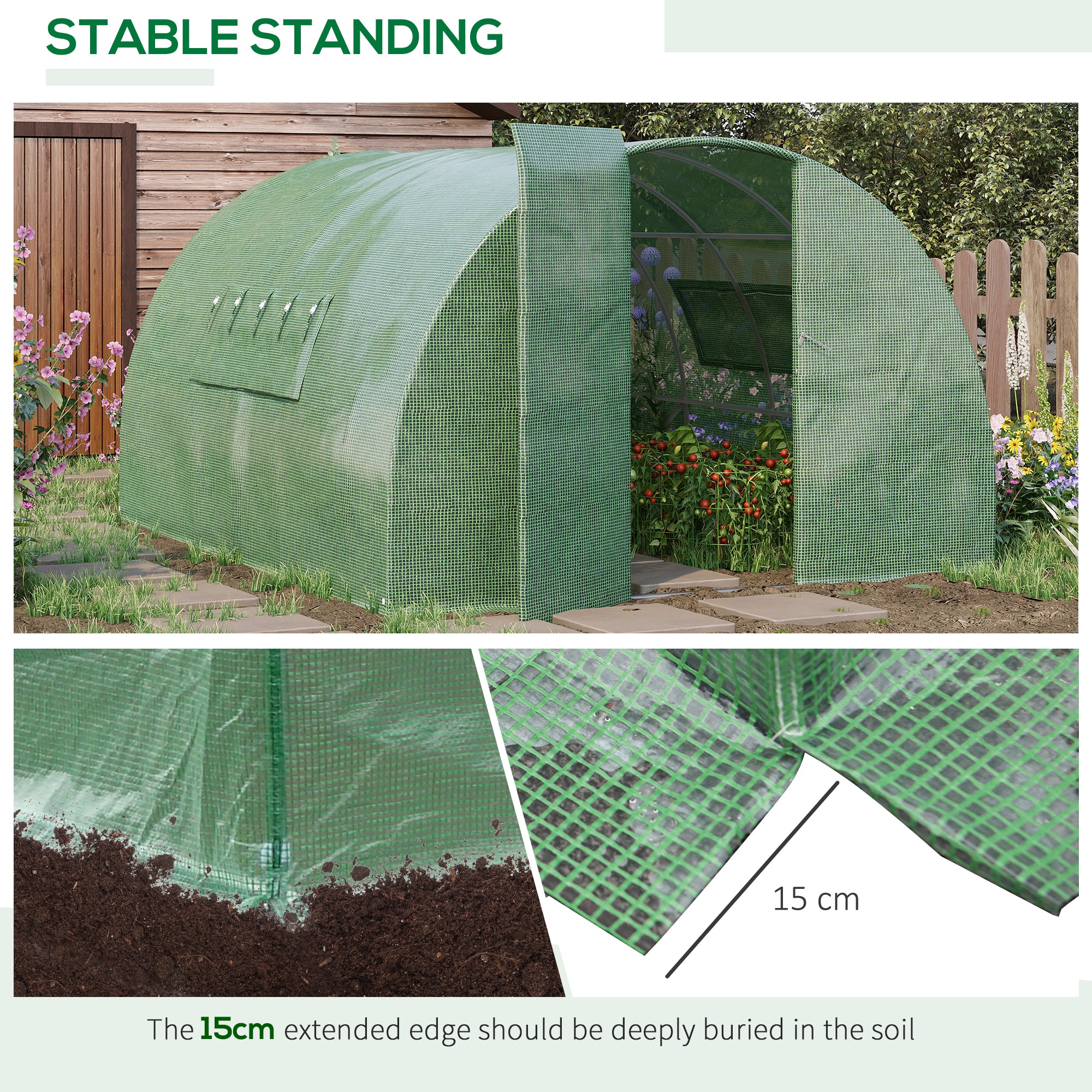 Outsunny Reinforced Walk in Polytunnel Greenhouse, 4x3x2 m 