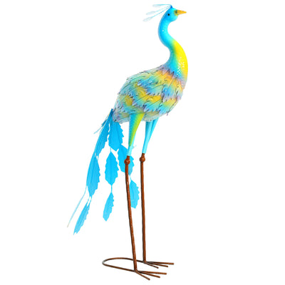 Outsunny Peacock Garden Statue, Standing Garden Ornament, Metal Garden Gift with Stakes for Patio Pond Landscape Decoration, Multi-Colour 