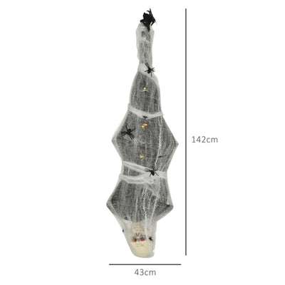 HOMCOM 4.7ft Life Size Outdoor Halloween Decoration Hanging Mummy with Spider Web, Animated Prop Decor with Sound and Motion Activated, Light Up Eyes, Howling Sound, Posable Arms, Moving Body 