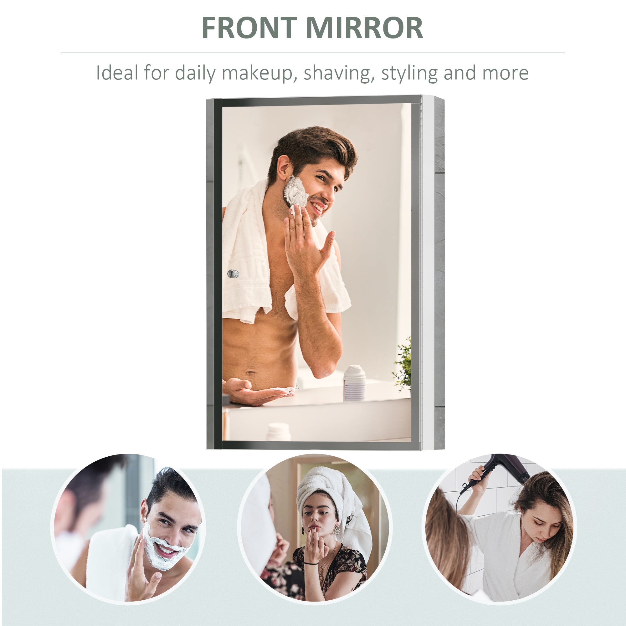 HOMCOM Stainless Steel Wall mounted Bathroom Mirror Cabinet 2 Shelves Storage Unit Furniture w/Single Door (60H x 40L x 13D (cm)) 