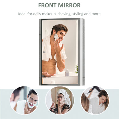 HOMCOM Stainless Steel Wall mounted Bathroom Mirror Cabinet 2 Shelves Storage Unit Furniture w/Single Door (60H x 40L x 13D (cm)) 