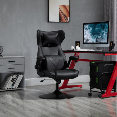 Vinsetto Video Game Chair with Lumbar Support, Racing Style Home Office Chair, Computer Chair with Swivel Base, Flip-up Armrest and Headrest, Black 