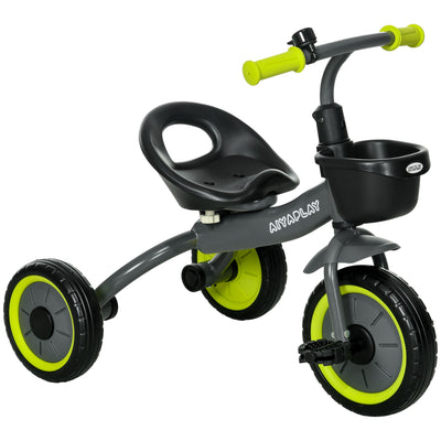 AIYAPLAY Kids Trike, Tricycle, with Adjustable Seat, Basket, Bell, for Ages 2-5 Years - Black 