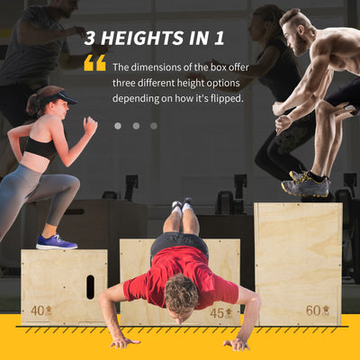 HOMCOM 3-in-1 Wooden Plyo Box, Plyometric Jump Box with Handle Openings for Home Gym, Workout Training, Natural 