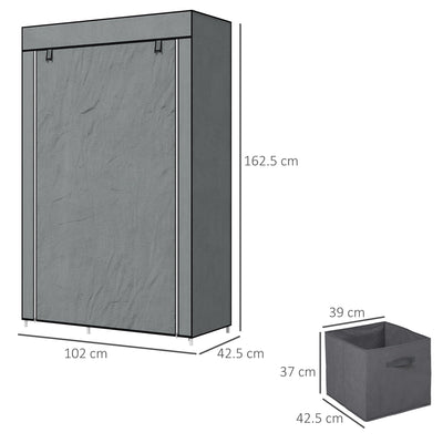 HOMCOM Fabric Wardrobe, Portable Wardrobe, Clothes Storage Unit with 5 Compartments, Hanging Rail and 2 Fabric Drawers, 102 x 42.5 x 162.5cm, Dark Grey 