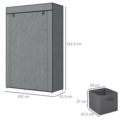 HOMCOM Fabric Wardrobe, Portable Wardrobe, Clothes Storage Unit with 5 Compartments, Hanging Rail and 2 Fabric Drawers, 102 x 42.5 x 162.5cm, Dark Grey 