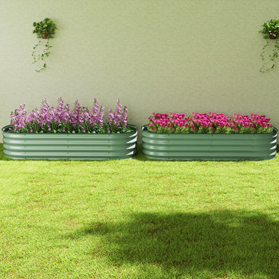 Outsunny Galvanised Raised Garden Bed, Metal Planter Box with Safety Edging, for Flowers, Herbs, Succulents, Pack of 2, Green 
