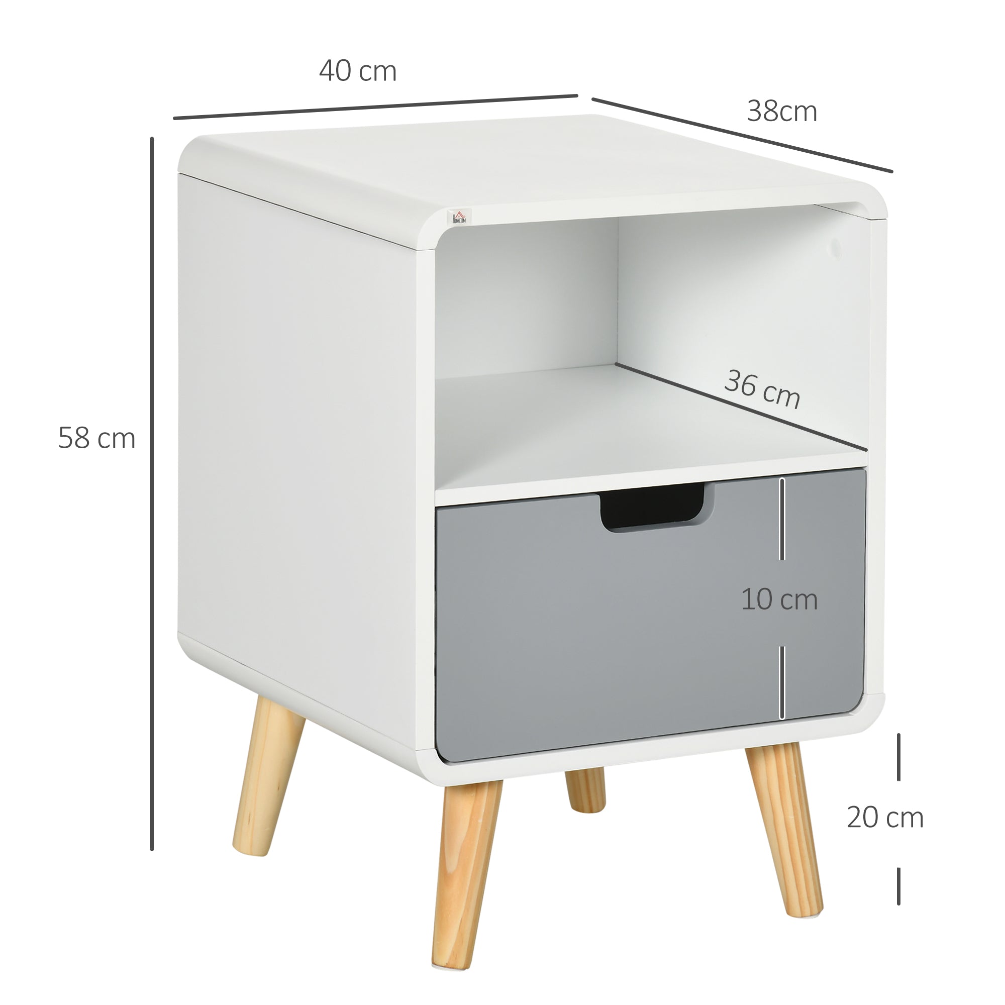 HOMCOM Wooden Bedside Table End Nightstand With Drawer Wood Lamp Desk Storage Unit Bedroom Scandinavian Nordic Style, Set of 2
