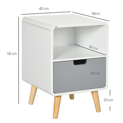 HOMCOM Wooden Bedside Table End Nightstand With Drawer Wood Lamp Desk Storage Unit Bedroom Scandinavian Nordic Style, Set of 2 