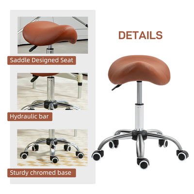 HOMCOM Saddle Stool, Height Adjustable Salon Chair for Massage Spa, Faux Leather, Brown 