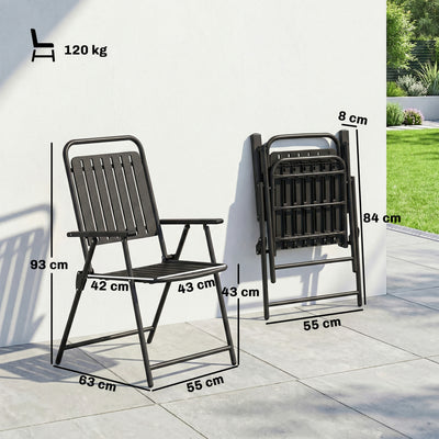 Outsunny Folding Garden Chairs, Garden Dining Chairs with Plastic Slatted Seat Back, Armrests, Steel Frame, Set of 4, Black 
