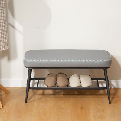 HOMCOM PU Leather Shoe Storage Bench - Grey 