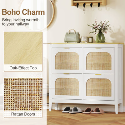 HOMCOM Narrow Shoe Cabinet, Boho Slim Shoe Storage Cabinet with 4 Flip Drawers, Holds 20 Pairs, White 