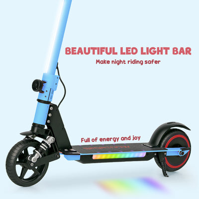 SPORTNOW Folding Electric Scooter for Kids Age 6-14 with Dual Brakes, Front Suspension, LED Colourful Lights and Display, 6.8kg Lightweight Aluminium E Scooter, Up to 14 KM/H & 6 KM, Blue 