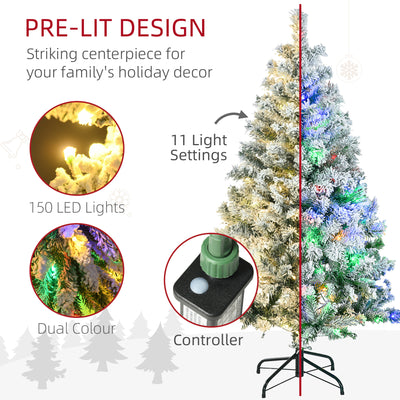 HOMCOM 4.5' Artificial Snow Christmas Trees with Frosted Branches, Warm White or Colourful LED Lights, Steel Base 