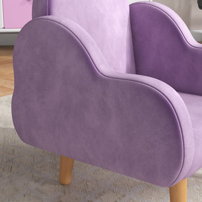 ZONEKIZ Kids Armchair Toddler Sofa Children Chair with Arm Rest, Wooden Frame, Velvet, PP Legs, Cloud Shape, for Ages 1.5-3 Years - Purple 