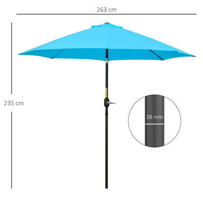 Outsunny 2.6M Patio Parasol Sun Umbrella, Tilt Shade Shelter Canopy with Crank 8 Ribs Aluminium Frame, Blue 