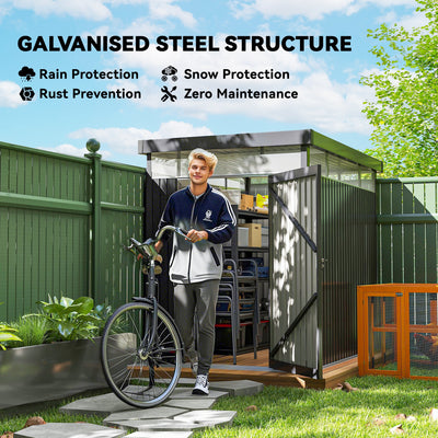 Outsunny 5.3 x 8.5ft Galvanised Steel Garden Shed, Metal Shed with Roof Windows, Leakage Holes and Lockable Wide Door for Outdoor Patio Tool Storage 