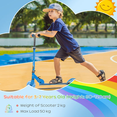 HOMCOM Kids Scooter, with Lights, Music, Adjustable Height, Foldable Frame, for Ages 3-7 Years - Blue 