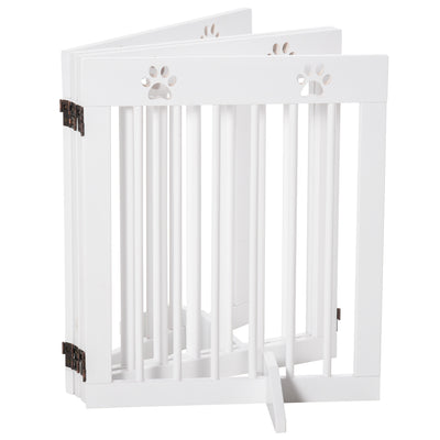 PawHut Freestanding Pet Gate 4 Panel Wooden Dog Barrier Folding Safety Fence with Support Feet up to 204cm Long 61cm Tall for Doorway Stairs White 
