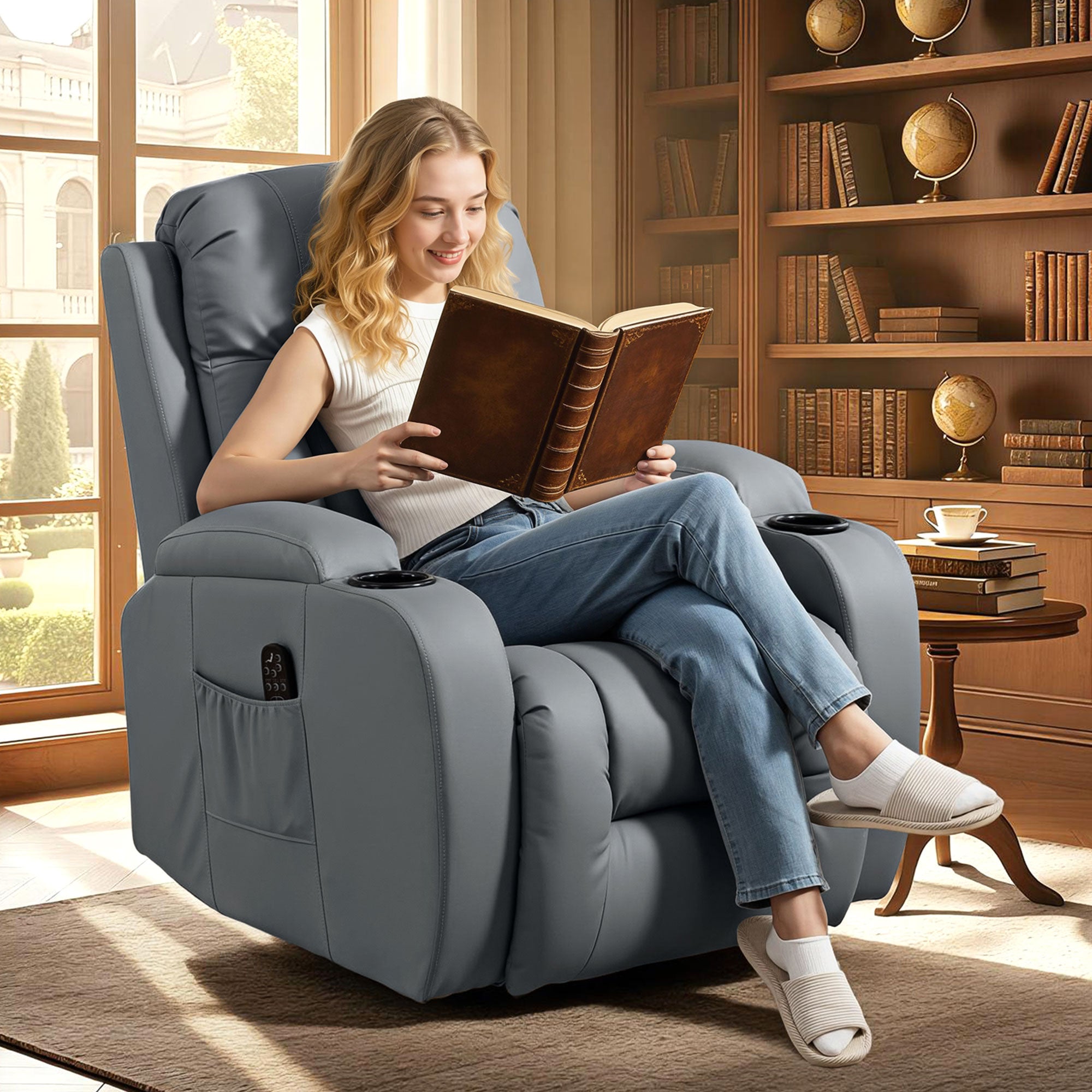 HOMCOM Massage Recliner Armchair, PU Leather Recliner Chair, Grey 