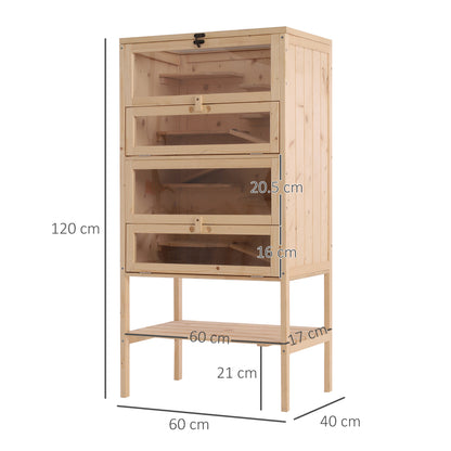 PawHut Wooden Large Hamster Cage, Gerbil Cage 4 Layers with Tall Bottom & Storage Shelf 