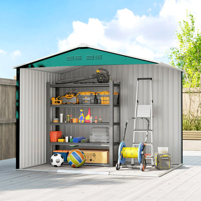 Outsunny 8 x 6ft Galvanised Steel Shed, with Double Door - Green 