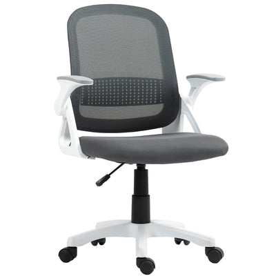 HOMCOM Breathable Mesh Office Chair, Ergonomic Swivel Computer Chair with Flip-up Armrests, Lumbar Back Support for Home/Office, Grey 