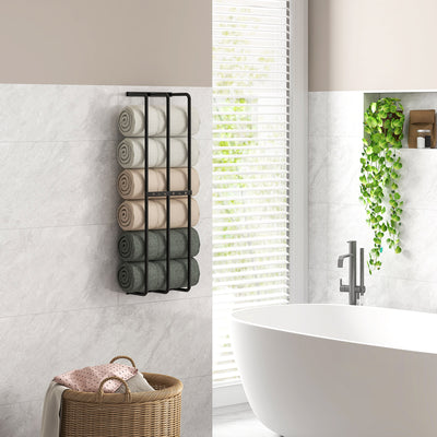 HOMCOM Six Large Towel Metal Holder, with Mounting Accessories 