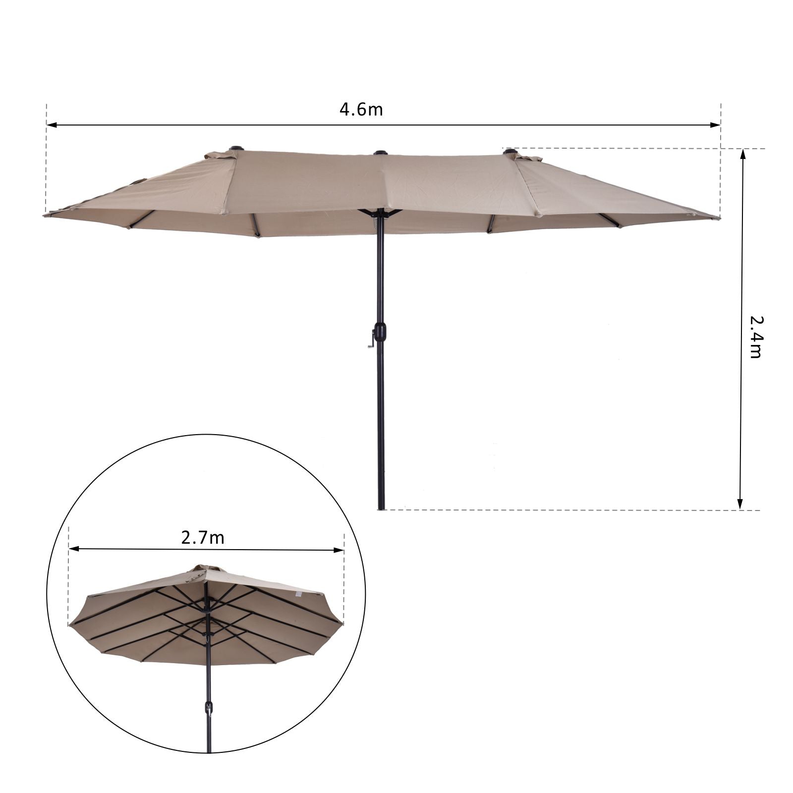Outsunny 4.6m Double-Sided Patio Parasol Sun Umbrella-Tan 