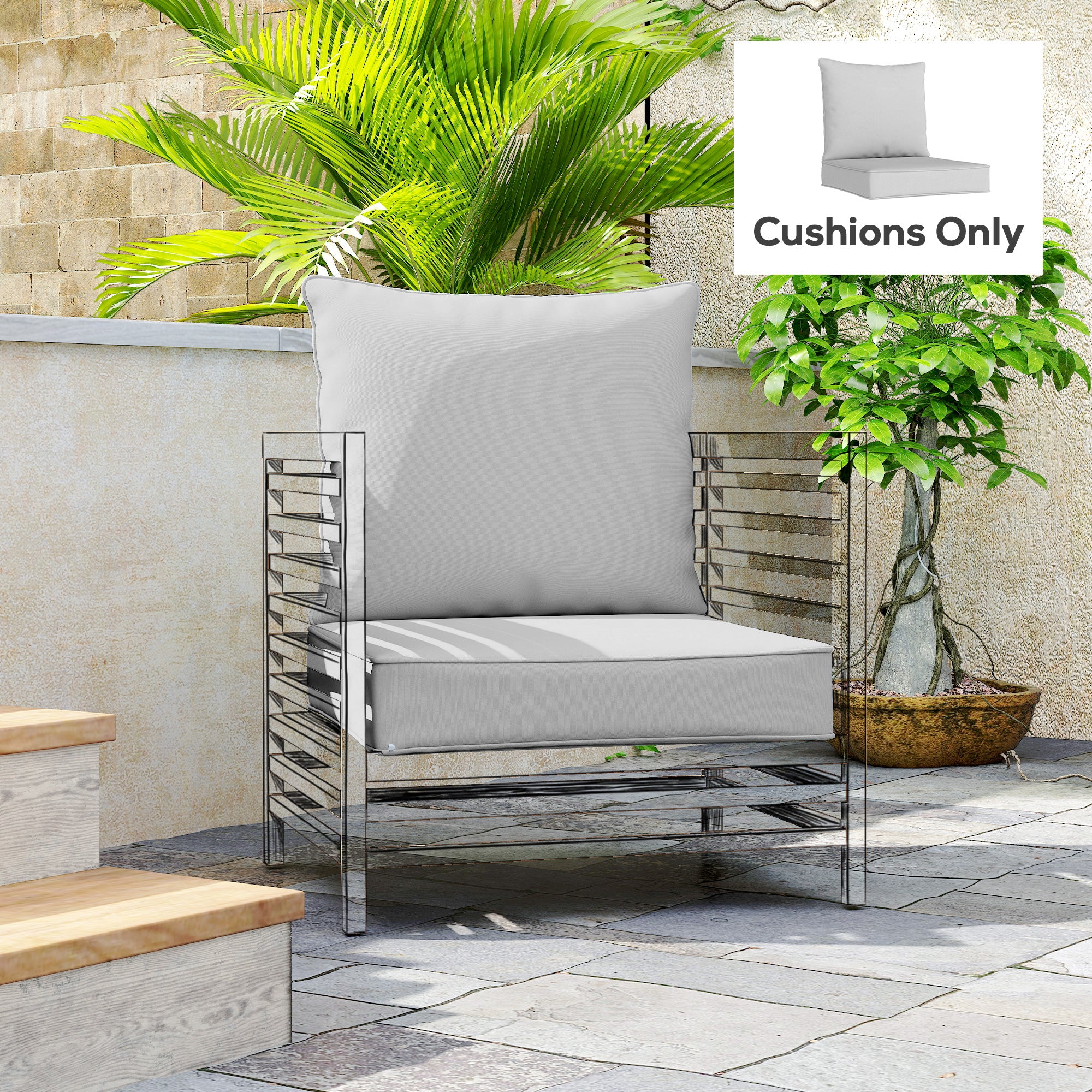 Outsunny Outdoor Seat and Back Cushion Set, 63L x 55W x 15Dcm Patio Deep Seating Chair Fade Resistant Replacement Cushion, Light Grey 