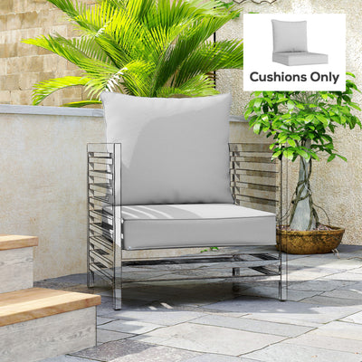 Outsunny Outdoor Seat and Back Cushion Set, 63L x 55W x 15Dcm Patio Deep Seating Chair Fade Resistant Replacement Cushion, Light Grey 