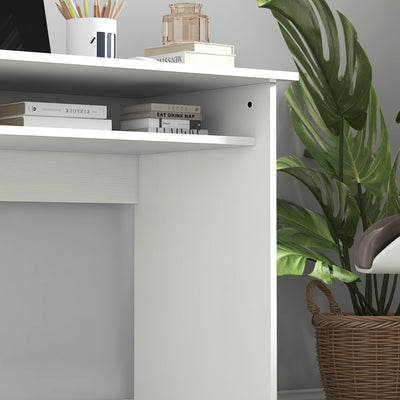 HOMCOM Modern Computer Desk, Home Office Table, Small Writing Desk with Storage Shelf, 90 x 50cm, White Wood Grain 