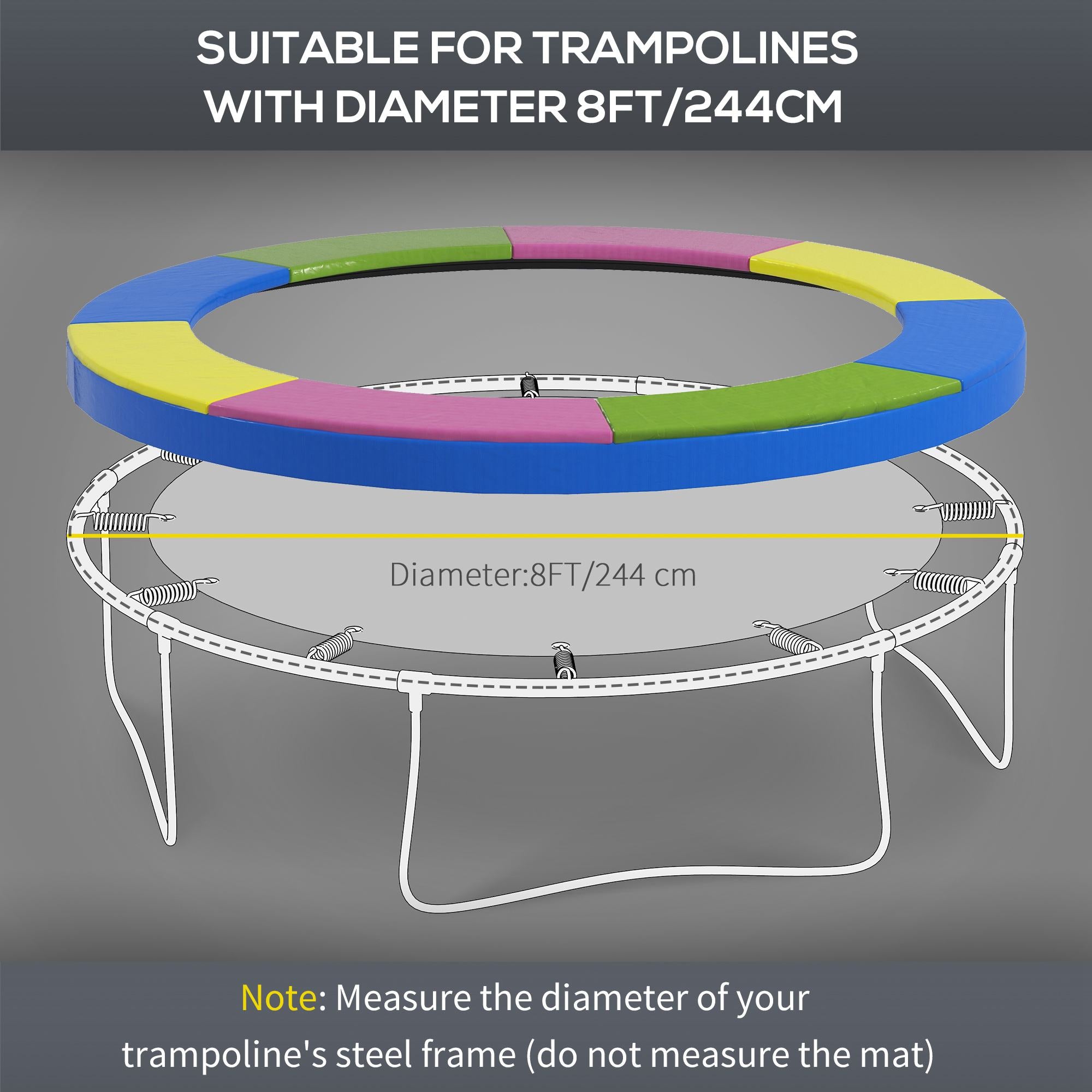 SPORTNOW 8FT Trampoline Spring Cover, Plastic Trampoline Pad Replacement with Elastic Cord, Waterproof, UV Resistant and Tear-Resistant, Multi-Colored 