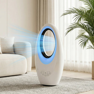 HOMCOM Bladeless Tower Fan, 36dB Standing Cooling Fan with 60° Oscillating, LED Lights, 3 Speeds, 7.5H Timer, Remote Control 