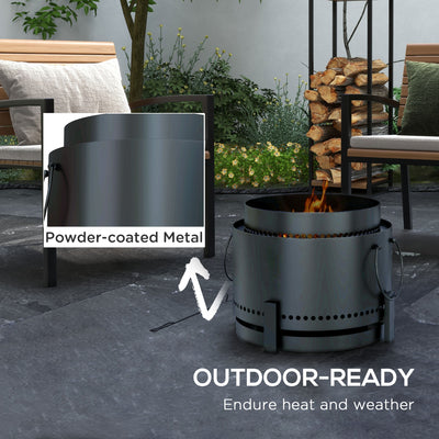 Outsunny Smokeless Fire Pit with Ash Catcher, 37cm Portable Wood Burning Firepit with Poker for Garden Camping Bonfire Party, Metal, Black 