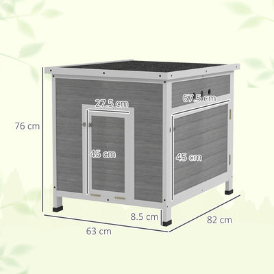 PawHut Wooden Duck House with Ramp, Double Doors, Openable Asphalt Roof, Ventilation Holes, Removable Base, Light Grey 