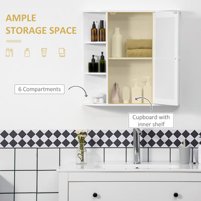 HOMCOM Wall Mounted Bathroom Cabinet with Mirror Single Door Storage Organizer 2-tier Inner Shelves White 