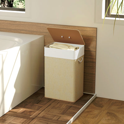 HOMCOM Bamboo Laundry Basket with Lid, 72L Laundry Hamper with Rope Handles, Washing Basket with Removable Washable Liner Bag for Bathroom, Bedroom, Nature Wood Finish 