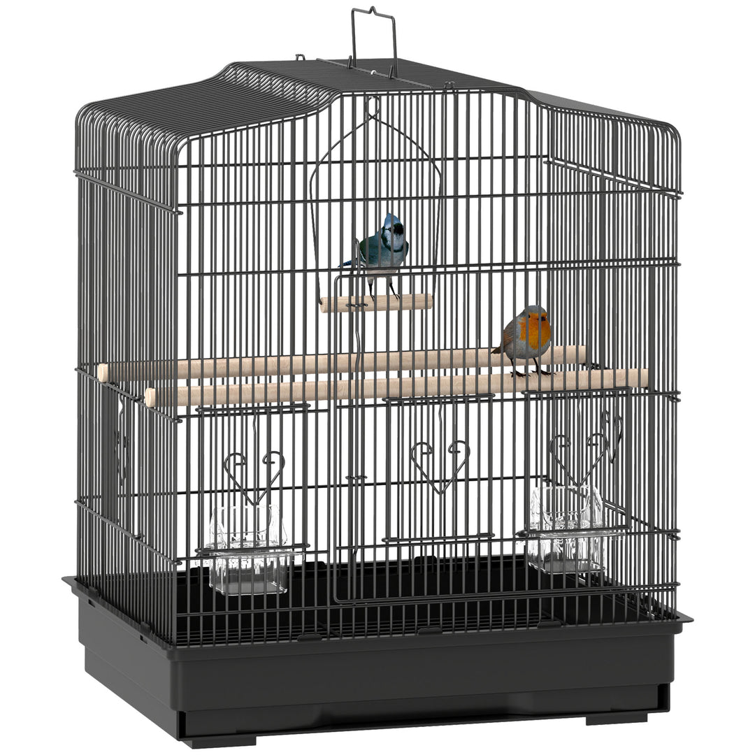 PawHut Large Metal Bird Cage with Perches, Food Bowls, Swing for Budgie, Parakeet, 46.5 x 36 x 59cm, Black 