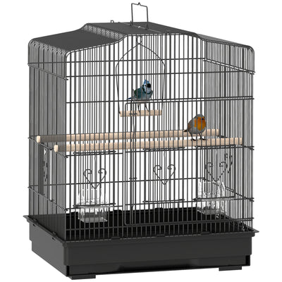 PawHut Large Metal Bird Cage with Perches, Food Bowls, Swing for Budgie, Parakeet, 46.5 x 36 x 59cm, Black 