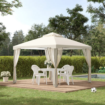 Outsunny 3 x 3 m Metal Gazebo, Garden Pavillion, Double Roof Outdoor Canopy Shelter with Mesh Sidewalls, Cream White 