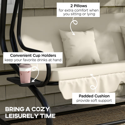 Outsunny Convertible Three-Seater Swing Chair Bed - Cream 