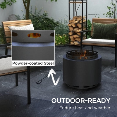 Outsunny Smokeless Fire Pit, 48.5cm Portable Wood Burning Firepit with Poker for Garden Camping Bonfire Party, Metal, Black 