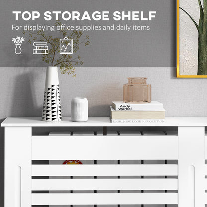 HOMCOM Radiator Cover, Modern MDF White Painted Cabinet with Horizontal Slats for Living Room, Bedroom, 152L x 19W x 81H cm 